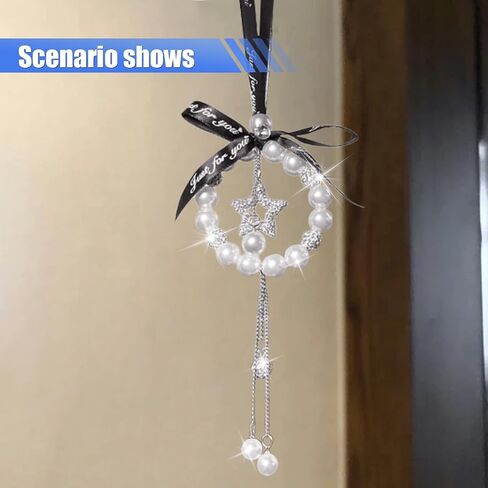 Bling Car Mirror Hanging Accessories - Lucky Crystal Pendant Car Rear View Mirror Charm - Sparkle Rhinestone Hanging Ornament - Auto Decoration Bling Car Accessories for Women (Five-Pointed Star) in Saudi Arabia