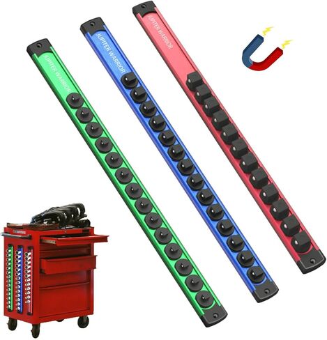 Magnetic Socket Holder Organizer 6-Piece Set, Aluminum Alloy Socket Rail for Tool Box Drawer, 360° Swivel 1/2, 3/8, 1/4-Inch Socket Trays Socket Organizer Holds 80-Piece Standard Size Sockets in Kuwait