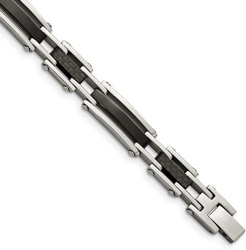 Stainless Steel Polished Black IP-plated with Solid Black Carbon Fiber Link Chain Bracelet 8.25" in Saudi Arabia
