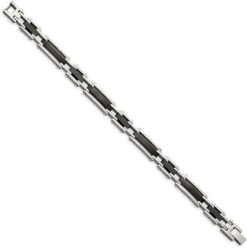 Stainless Steel Polished Black IP-plated with Solid Black Carbon Fiber Link Chain Bracelet 8.25" in Saudi Arabia