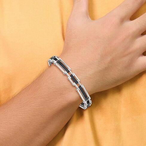 Stainless Steel Polished Black IP-plated with Solid Black Carbon Fiber Link Chain Bracelet 8.25" in Saudi Arabia