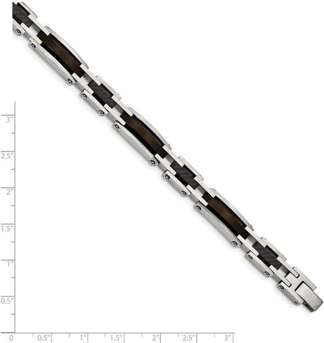 Stainless Steel Polished Black IP-plated with Solid Black Carbon Fiber Link Chain Bracelet 8.25" in Saudi Arabia