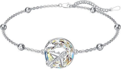 MONGAS Airplane Bracelet 925 Sterling Silver Airplane Link Bracelet Created Crystal Bracelets Travel Jewelry for Women Pilot Flight Attendant Gifts in Saudi Arabia