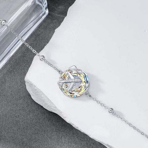 MONGAS Airplane Bracelet 925 Sterling Silver Airplane Link Bracelet Created Crystal Bracelets Travel Jewelry for Women Pilot Flight Attendant Gifts in Saudi Arabia