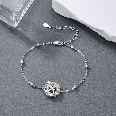 MONGAS Airplane Bracelet 925 Sterling Silver Airplane Link Bracelet Created Crystal Bracelets Travel Jewelry for Women Pilot Flight Attendant Gifts in Saudi Arabia
