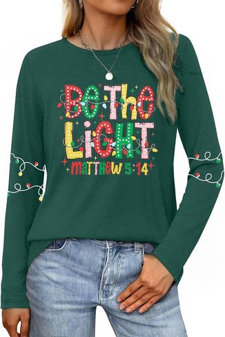 Christmas Shirts Women Be The Light Christmas Long Sleeve Shirt Xmas Christian Holiday Graphic Tees Tops in Saudi Arabia