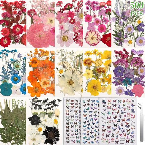 120 PCS Real Pressed Flowers, Natural Dried Pressed Flowers for Resin, Dried Florals Dry Flowers Leaves Kit with Tweezers for Scrapbooking DIY Art Crafts, Mother’s Day Birthday Gift in Kuwait