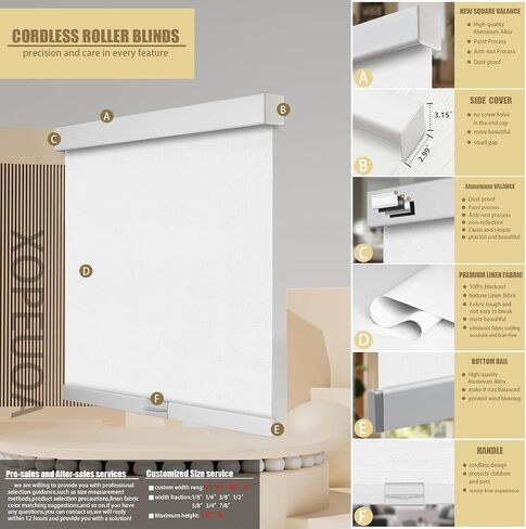 Blackout Roller Shades for Windows,Cordless Custom Size Roller Blinds,Thermal Insulated UV Privacy Black Out Window Blinds for Home,Door,Bedroom,White,98" w x [20" H to 98" H]_Customize in Saudi Arabia