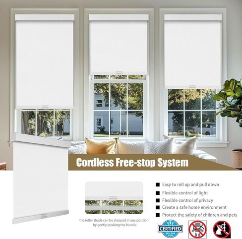 Blackout Roller Shades for Windows,Cordless Custom Size Roller Blinds,Thermal Insulated UV Privacy Black Out Window Blinds for Home,Door,Bedroom,White,98" w x [20" H to 98" H]_Customize in Saudi Arabia