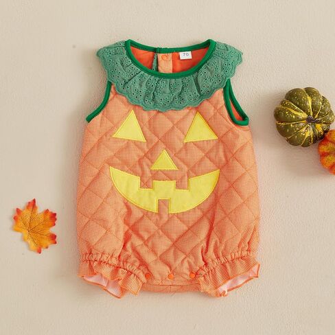 Toddler Baby Girl Boy Halloween Pumpkin Costumes Pumpkin Face Print Tie-Up Sleeveless Cosplay Romper Bodysuit Clothes in Saudi Arabia