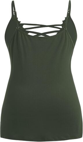 Women's Plus Size Tank Tops Lace Criss Cross Deep V Neck Spaghetti Strap Loose Cami Tops in Saudi Arabia