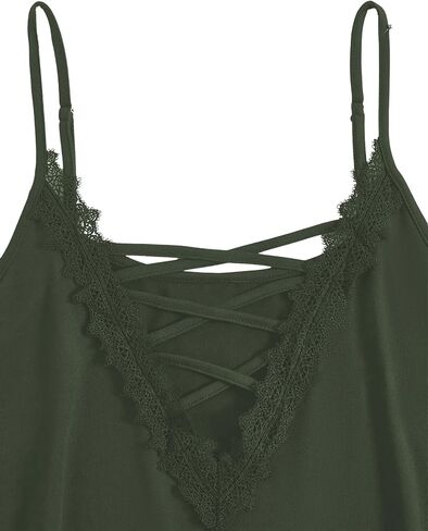 Women's Plus Size Tank Tops Lace Criss Cross Deep V Neck Spaghetti Strap Loose Cami Tops in Saudi Arabia