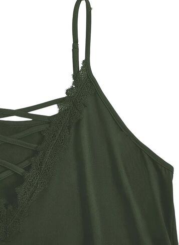 Women's Plus Size Tank Tops Lace Criss Cross Deep V Neck Spaghetti Strap Loose Cami Tops in Saudi Arabia
