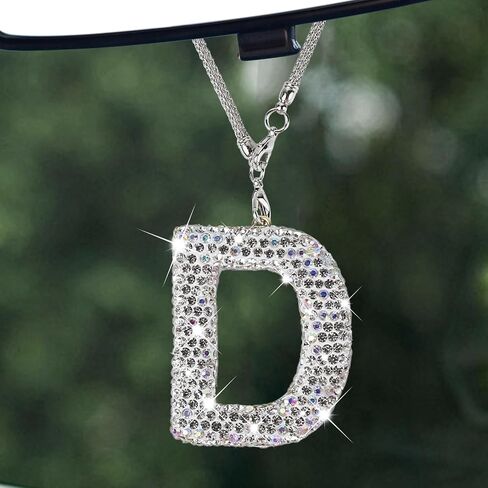 Bling Letter Hanging Ornament for Car Rear View Mirror, Crystal Rhinestone Initial Letter Car Hanging Charm, Cute Lucky Diamond Auto Mirror Pendant Decoration for Women Girls (Letter D) in Saudi Arabia