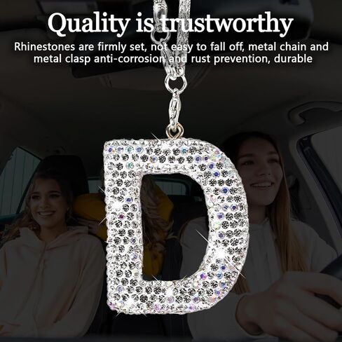 Bling Letter Hanging Ornament for Car Rear View Mirror, Crystal Rhinestone Initial Letter Car Hanging Charm, Cute Lucky Diamond Auto Mirror Pendant Decoration for Women Girls (Letter D) in Saudi Arabia