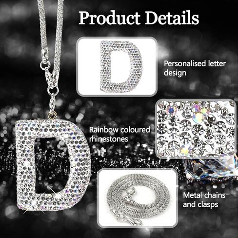 Bling Letter Hanging Ornament for Car Rear View Mirror, Crystal Rhinestone Initial Letter Car Hanging Charm, Cute Lucky Diamond Auto Mirror Pendant Decoration for Women Girls (Letter D) in Saudi Arabia