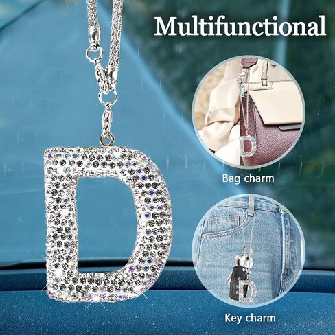 Bling Letter Hanging Ornament for Car Rear View Mirror, Crystal Rhinestone Initial Letter Car Hanging Charm, Cute Lucky Diamond Auto Mirror Pendant Decoration for Women Girls (Letter D) in Saudi Arabia