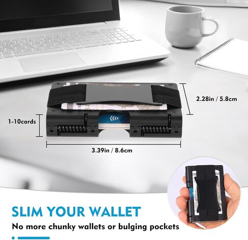محفظة للرجال - محفظة رجالية بتصميم معاد اختراع - رفيعة وبسيطة وغير ملحومة، كتل ماسحات ضوئية RFID (أسود ألومنيوم) in Kuwait