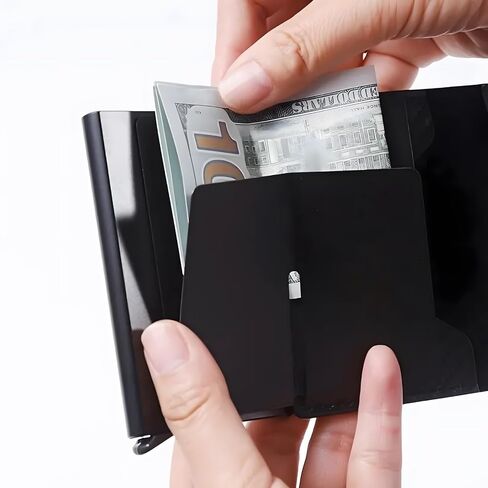 Men's Wallet RFID Blocking - Carbon Fiber Slim Credit Card Holder with Money Clip, Pop-Up ID Window, Holds 9-14 Cards - Ultra Thin Minimalist Front Pocket Wallet in Saudi Arabia