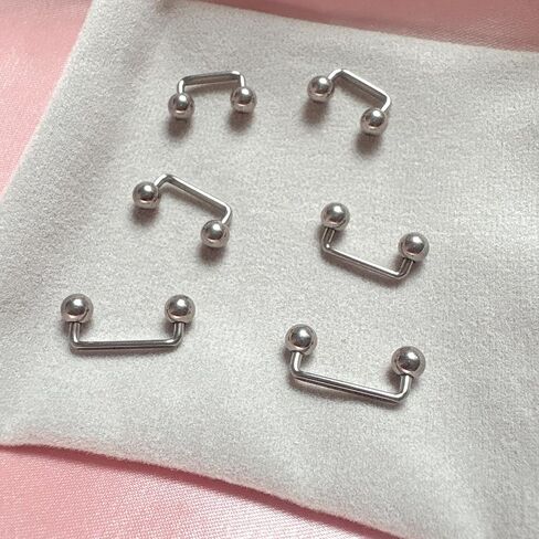 G23 Titanium 16G 4mm Ball/White Created Opal End 90 Degree Bent Staple Surface Tongue Eyebrow Nipple Externally Threaded Barbell Piercing 8-14mm in Saudi Arabia