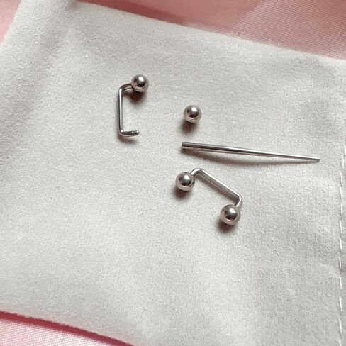 G23 Titanium 16G 4mm Ball/White Created Opal End 90 Degree Bent Staple Surface Tongue Eyebrow Nipple Externally Threaded Barbell Piercing 8-14mm in Saudi Arabia