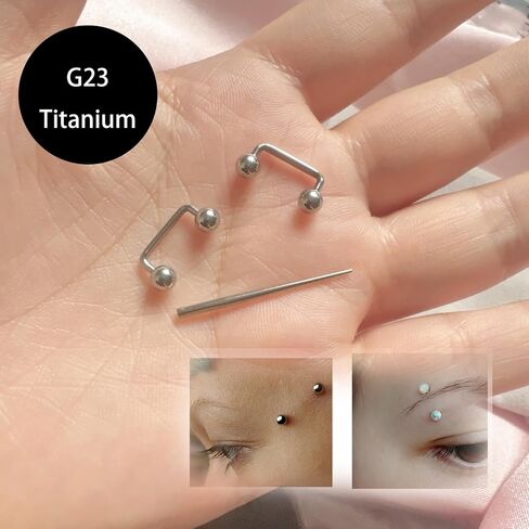 G23 Titanium 16G 4mm Ball/White Created Opal End 90 Degree Bent Staple Surface Tongue Eyebrow Nipple Externally Threaded Barbell Piercing 8-14mm in Saudi Arabia