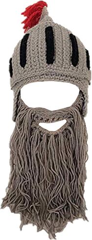 YEKEYI Funny Knight Helmet Beanie with Beard Hat Handmade Knitted Winter Thick Cap Octopus Hat Halloween Cosplay Ski Mask in Saudi Arabia