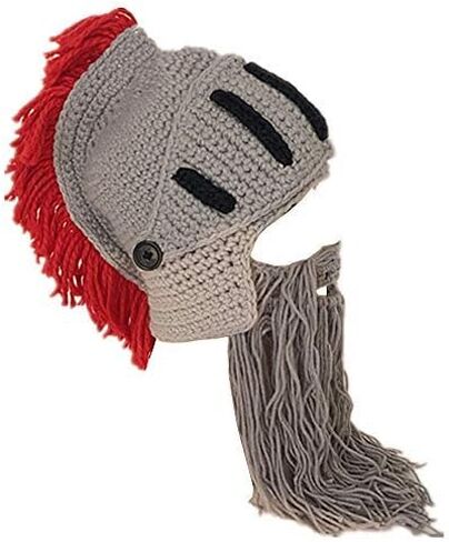 YEKEYI Funny Knight Helmet Beanie with Beard Hat Handmade Knitted Winter Thick Cap Octopus Hat Halloween Cosplay Ski Mask in Saudi Arabia