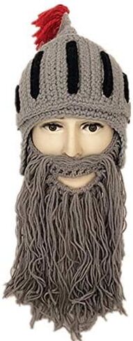 YEKEYI Funny Knight Helmet Beanie with Beard Hat Handmade Knitted Winter Thick Cap Octopus Hat Halloween Cosplay Ski Mask in Saudi Arabia