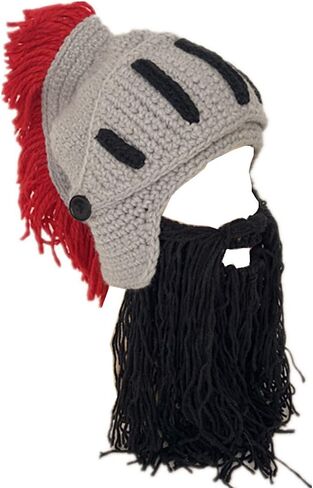 YEKEYI Funny Knight Helmet Beanie with Beard Hat Handmade Knitted Winter Thick Cap Octopus Hat Halloween Cosplay Ski Mask in Saudi Arabia