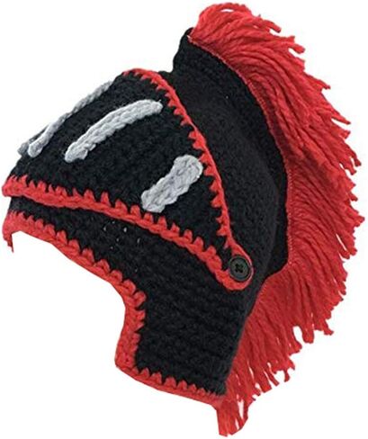 YEKEYI Funny Knight Helmet Beanie with Beard Hat Handmade Knitted Winter Thick Cap Octopus Hat Halloween Cosplay Ski Mask in Saudi Arabia