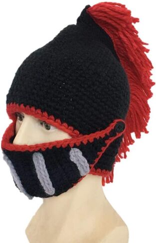 YEKEYI Funny Knight Helmet Beanie with Beard Hat Handmade Knitted Winter Thick Cap Octopus Hat Halloween Cosplay Ski Mask in Saudi Arabia