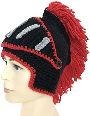 YEKEYI Funny Knight Helmet Beanie with Beard Hat Handmade Knitted Winter Thick Cap Octopus Hat Halloween Cosplay Ski Mask in Saudi Arabia