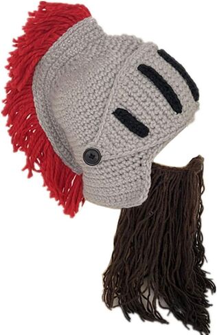 YEKEYI Funny Knight Helmet Beanie with Beard Hat Handmade Knitted Winter Thick Cap Octopus Hat Halloween Cosplay Ski Mask in Saudi Arabia
