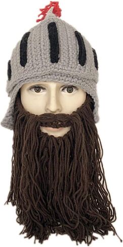 YEKEYI Funny Knight Helmet Beanie with Beard Hat Handmade Knitted Winter Thick Cap Octopus Hat Halloween Cosplay Ski Mask in Saudi Arabia