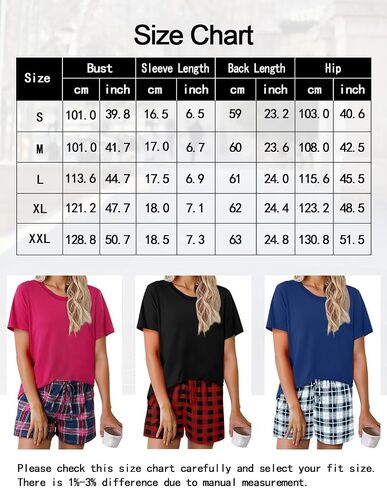 Womens Lounge Set for Home Casual 2 Piece Round Neck Short Sleeve Top Plaid Shorts Loose Fit Sleepwear Pajama Set in Saudi Arabia
