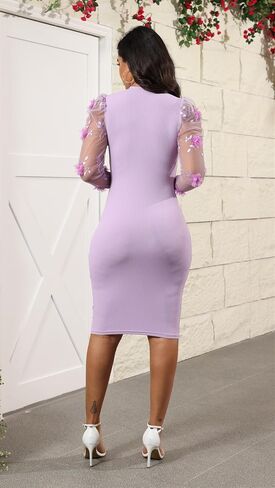 فستان نسائي مضلع Bodycon متوسط ​​الطول من الدانتيل بأكمام طويلة وقصة ضيقة ورقبة سلحفاة مثير للحفلات والنوادي in Kuwait