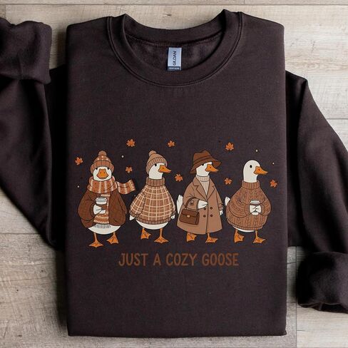 Cozy Goose Graphic Sweatshirt for Women, Funny Fall Pullover Gift, Cute Autumn Outfit with Cartoon Ducks, Casual Warm Crewneck Top White in Kuwait