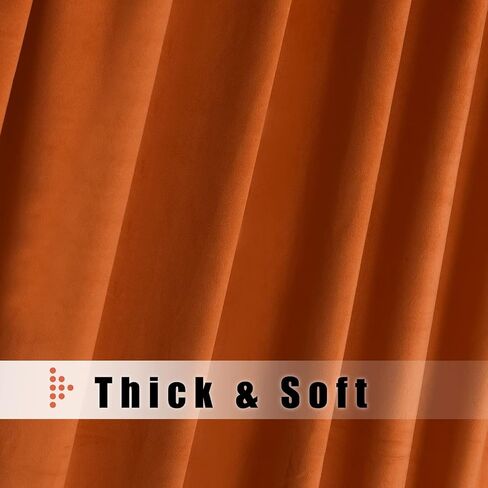 WPM WORLD PRODUCTS MART Orange Velvet Curtains Elegant Window Drapes for Luxury Living Room 84 Inch Long Panels Grommet Bedroom Privacy Sliding Door Backdrops Wedding Décor, Set of 2 (Orange) in Kuwait