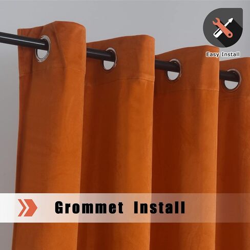 WPM WORLD PRODUCTS MART Orange Velvet Curtains Elegant Window Drapes for Luxury Living Room 84 Inch Long Panels Grommet Bedroom Privacy Sliding Door Backdrops Wedding Décor, Set of 2 (Orange) in Kuwait