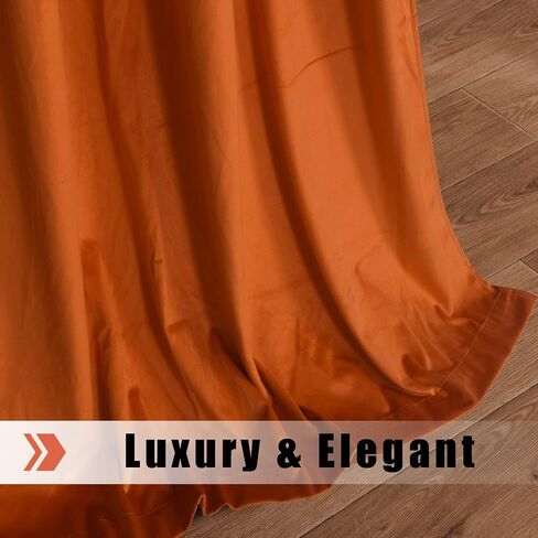 WPM WORLD PRODUCTS MART Orange Velvet Curtains Elegant Window Drapes for Luxury Living Room 84 Inch Long Panels Grommet Bedroom Privacy Sliding Door Backdrops Wedding Décor, Set of 2 (Orange) in Kuwait