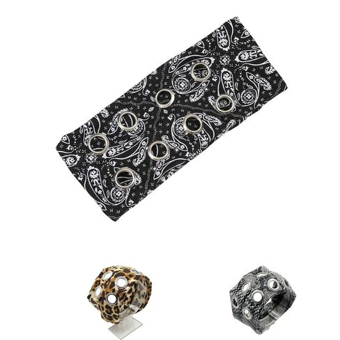 عصابة رأس مرنة مجوفة، عصابة رأس مرصعة بحلقات معدنية، برشام على طراز الشرير، ملحقات شعر كاجوال مرنة قابلة للتمدد (أسود، قابل للتعديل) in Kuwait