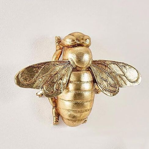 ديكور حائط النحل من الراتنج الذهبي - زخرفة معلقة على الحائط على شكل نحلة العسل ثلاثية الأبعاد، تمثال حشرة مصنوع يدويًا لديكور المنزل في غرفة المعيشة، هدية مثالية لمحبي النحل وهواة الجمع (ذهبي عتيق) in Kuwait
