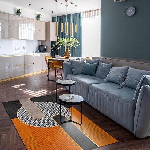 3x6 Runner Rug Medieval Minimalist Geometric Colors Runners Rugs for Hallways, Luxury Elegant Black Orange Art Bedroom Runner Rug Soft Fuzzy Washable for Living Room Game Room Coffee Table in Saudi Arabia