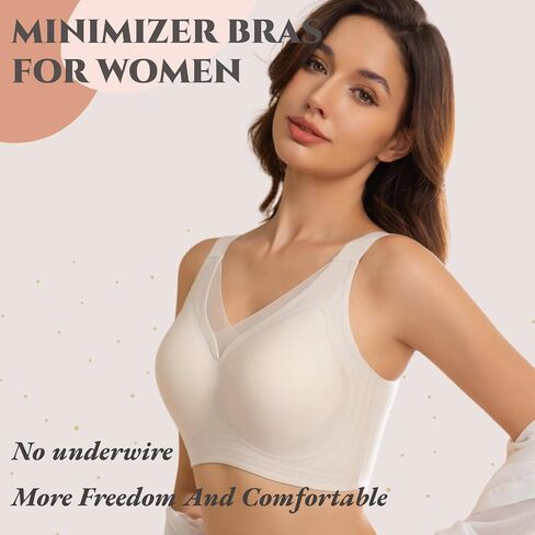 Bras for Women No Underwire Comfortable Sports Bra Smoothing Minimizer Everyday Bra(32C-46DD) in Saudi Arabia