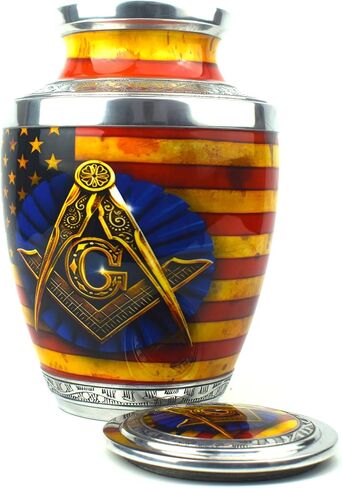 AYAANS Handcrafted Aluminium Urn for Ashes – Durable & Lightweight Cremation Urn – Elegant Memorial for Adults – Secure Closure & Timeless Design (Navy Blue, 6.5" x 6.5" x 11.5" Inches, Masonic) in Saudi Arabia