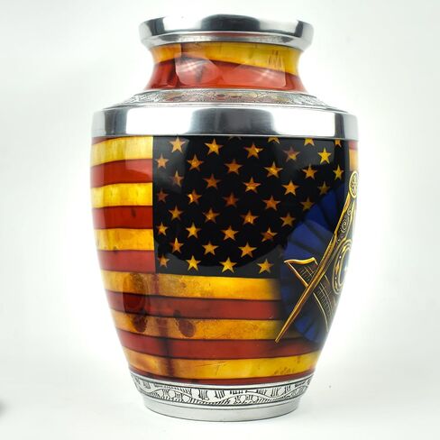 AYAANS Handcrafted Aluminium Urn for Ashes – Durable & Lightweight Cremation Urn – Elegant Memorial for Adults – Secure Closure & Timeless Design (Navy Blue, 6.5" x 6.5" x 11.5" Inches, Masonic) in Saudi Arabia