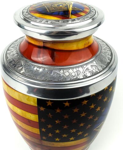 AYAANS Handcrafted Aluminium Urn for Ashes – Durable & Lightweight Cremation Urn – Elegant Memorial for Adults – Secure Closure & Timeless Design (Navy Blue, 6.5" x 6.5" x 11.5" Inches, Masonic) in Saudi Arabia