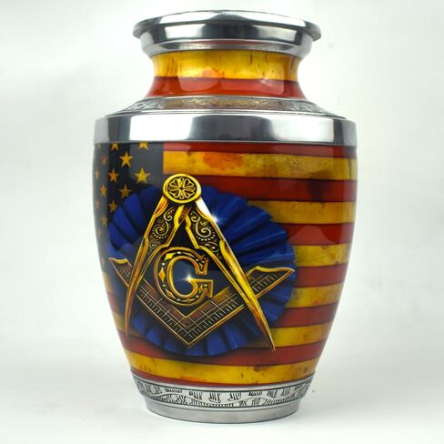 AYAANS Handcrafted Aluminium Urn for Ashes – Durable & Lightweight Cremation Urn – Elegant Memorial for Adults – Secure Closure & Timeless Design (Navy Blue, 6.5" x 6.5" x 11.5" Inches, Masonic) in Saudi Arabia