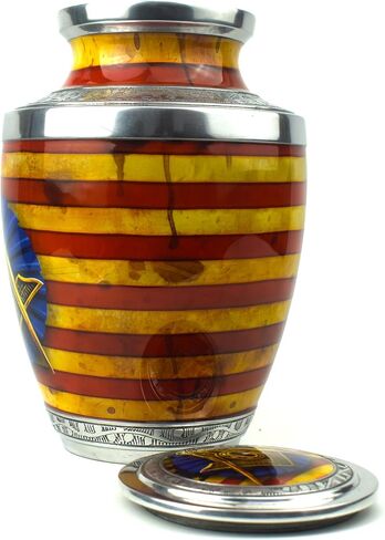 AYAANS Handcrafted Aluminium Urn for Ashes – Durable & Lightweight Cremation Urn – Elegant Memorial for Adults – Secure Closure & Timeless Design (Navy Blue, 6.5" x 6.5" x 11.5" Inches, Masonic) in Saudi Arabia